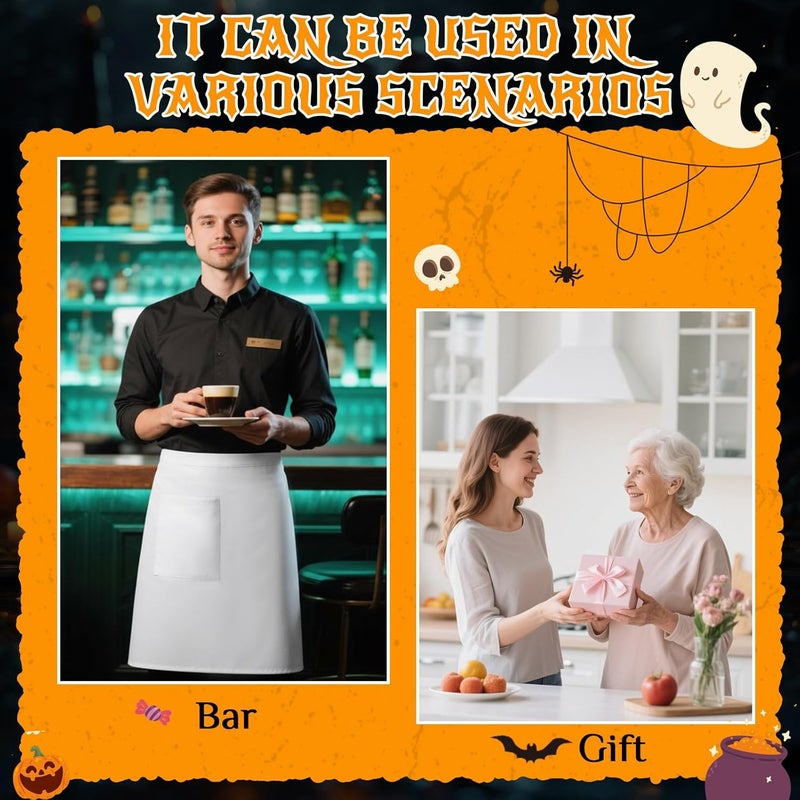 Shyyween White Half Bistro Burger Apron 26" White Waist Chef Apron with Large Pockets and Adjustable Waist Strip Halloween Cosplay Party Outfit for Men Women Adults Kitchen Cooking - Image 5